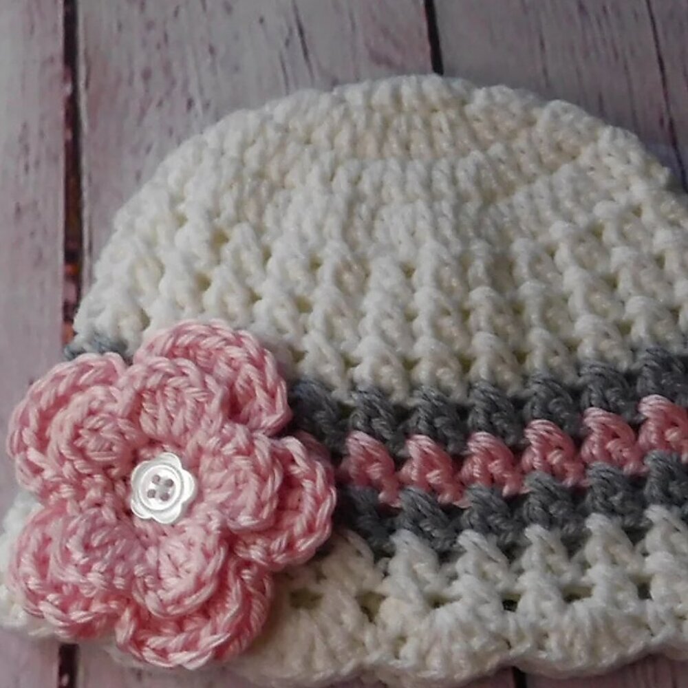 Crochet Baby Hat, Handmade Baby Hat, Infant Hat, Baby Shower Gift, Flower Hat